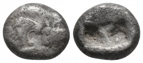 Greek
Kingdom of Lydia, Kroisos AR Half Stater - Siglos. Sardes, circa 564-539 BC. Confronted foreparts of lion to right and bull to left / Two incuse...