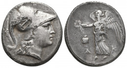 Greek
PAMPHYLIA, Side. Circa 200-190 BC. AR Tetradrachm Head of Athena right, wearing crested Corinthian helmet; c/m: upturned anchor within oval incu...