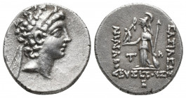 Greek
Kings of Cappadocia, Ariarathes VIII Eusebes Epiphanes AR Drachm. Mint B (Eusebeia under Mt. Tauros), dated RY 2 = 99/8 BC(?). Diademed head to ...