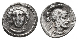 Greek
CILICIA, Tarsos. Time of Pharnabazos and Datames. Circa 380-361/0 BC. AR Trihemiobol . Female head (Arethusa?) facing slightly left / Helmeted a...