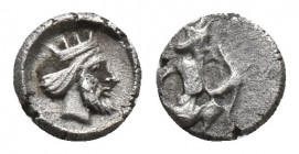 Greek
PERSIA, Achaemenid Empire. temp. Artaxerxes II to Darios III. 4th century BC. AR Tetartemorion, Uncertain mint in Cilicia. Crowned head (Persian...