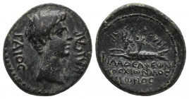 Roman Provincial
LYDIA, Philadelphia. Gaius (Caligula). AD 37-41. Æ Kleandros, magistrate. Bare head right / Capricorn left, with cornucopia on back; ...