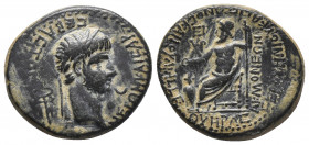 Roman Provincial
Phrygia. Akmoneia. Nero AD 54-68. Struck under the archon Lucius Servenius Capito, with his wife Iulia Severa Hemiassarion Ae NEPON K...