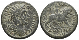 Roman Provincial
PHRYGIA. Dokimeion Marcus Aurelius, 161-180. Ae, . Draped bust r. with laurel wreath Cybele rides r. on lion with scepter and tympanu...