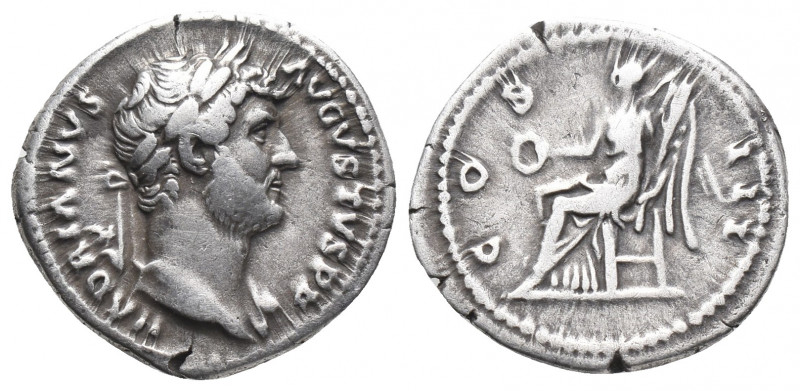 Roman Imperial 
Hadrian. AD 117-138 Ar Denarius . Rome, . HADRIANVS AVGVSTVS, la...