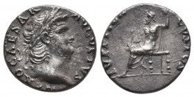 Roman Provincial
Nero augustus, 54 - 68 Denarius circa 64-65, Ar NERO CAESAR AVGVSTVS Laureate head r. Rev. IVPPITER CVSTOS Jupiter seated l., holding...