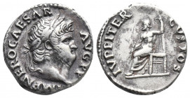 Roman Imperial
Nero augustus, 54 - 68 Denarius circa 64-65, Ar NERO CAESAR AVGVSTVS Laureate head r. Rev. IVPPITER CVSTOS Jupiter seated l., holding ...