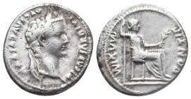 Roman Imperial
Tiberius AR Denarius. Lugdunum, circa AD 14-37. TI CAESAR DIVI AVG F AVGVSTVS, laureate head to right / PONTIF MAXIM, Livia, as Pax, se...