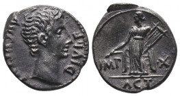 Roman Imperial
Augustus. 27 BC-AD 14. AR Denarius . Lugdunum (Lyon) mint. Struck 15 BC. Bare head right / IMP • X across field, ACT in exergue, Apollo...