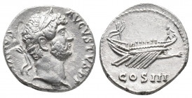 Roman Imperial 
HADRIAN 117-138 Denarius. Eastern mint. HADRIANVS AVGVSTVS P P.Laureate head right. : COS III.Galley left.Good very fine 
Weight: 3.69...