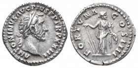 Roman Imperial
Antoninus Pius AR Denarius. Rome, AD 151-152. ANTONINVS AVG PIVS P P TR P XV, laureate head to right / COS III, Fortuna standing facing...