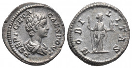 Roman Imperial
Geta. Caesar, AD 198-209. AR Denarius . Rome mint. Struck under Septimius Severus, circa AD 200-205. Bareheaded and draped bust right /...