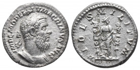 Roman Imperial
Macrinus. AR denarius AD. 217-218. IMP C M OPEL SEV MACRINVS AVG, laureate, draped and cuirassed bust right / FIDES MI-LI-TVM, Fides st...