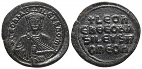 Byzantine 
Leo VI the Wise Ae Nummus. Constantinople, AD 886-912. LEOn bAS ILEUS ROM', facing bust, wearing crown and chlamys, holding akakia / LEOn E...