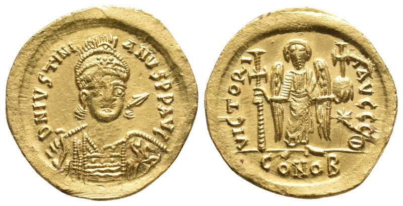 Byzantine
JUSTINIAN I 527-565. GOLD Solidus. Constantinople
 D N IVSTINIANVS P P...
