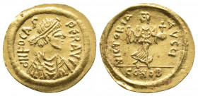 Byzantine
Phocas AV Semissis. Constantinople, AD 607-610. ∂ N FOCAS PЄR AVI, diademed, draped, and cuirassed bust to right / VICTORIA AVςЧ, Victory ad...