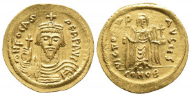 Byzantine
Phocas, 602-610. AV Solidus , Constantinopolis, 607-610. δ N FOCAS PERP AVI Draped and cuirassed bust of Phocas facing, wearing crown surmou...