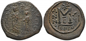 Byzantine
Heraclius, with Heraclius Constantine, Ae 40 Nummi. Seleucia Isauriae, dated RY 7 = AD 616/7. Heraclius and Heraclius Constantine, each wear...