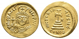 Byzantine
Heraclius AV Solidus. Constantinople, AD 610-613. ∂ NN ҺЄRACLI PЄR AV, draped and cuirassed bust facing, wearing plumed helmet and chlamys, ...