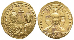 Byzantine
Basil II Bulgaroktonos, with Constantine VIII, 976-1025. Histamenon nomisma Constantinople, 989-1001. +IhS XIS REX REGNANTIhM Bust of Christ...