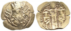 Byzantine 
ANDRONICUS II PALAEOLOGUS with ANDRONICUS III 1282-1328 . GOLD Hyperpyron. Constantinople
Obv: Bust of the Virgin orans within city walls w...