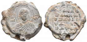 BYZANTINE LEAD SEAL (11th Century)
Obverse: Mary, frontal, with halo. Khiton and Mapharion are wearing, their hands are praying. Episkepsis. MP on the...