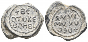 BYZANTINE LEAD SEAL THEODOSIUS (10th CENTURY)
Obverse: 3-line text starting with the cross and declaring prayer. Pearl border.
Back: 3 lines of text s...