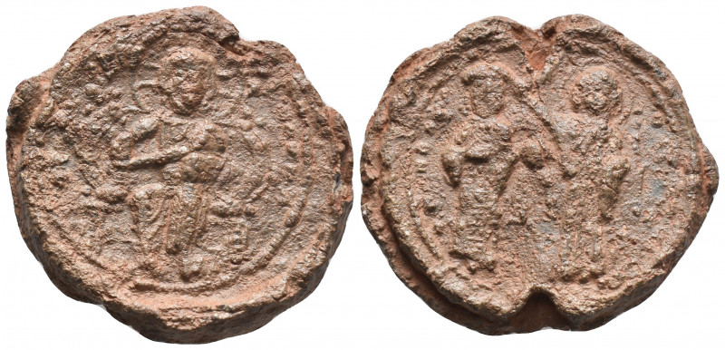 BYZANTINE LEAD SEAL  CONSTANTINE X DUCAS
Obverse: Jesus seated on throne with c...
