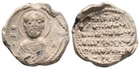 BYZANTINE LEAD SEAL  AZIZ NICHOLAS (11th Century)
Obverse: bust of Saint Nicholas. Circle beard, halo. He is holding the Bible with his left hand. Hi...