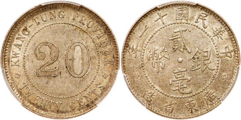 Chinese Provinces: Kwangtung. 20 Cents, Year 11 (1922). LM-152; Y-423. PCGS grad...