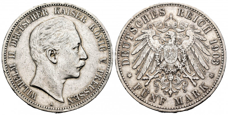 Germany. Prussia. Wilhelm II. 5 mark. 1903. Berlin. A. (Km-523). Ag. 27,59 g. Mi...
