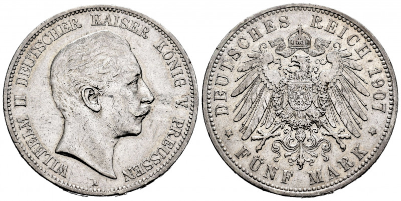Germany. Prussia. Wilhelm II. 5 mark. 1907. Berlin. A. (Km-523). Ag. 27,65 g. Mi...