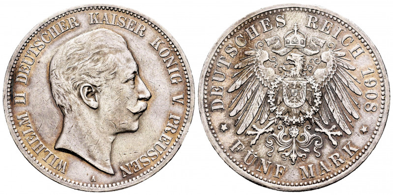Germany. Prussia. Wilhelm II. 5 mark. 1908. Berlin. A. (Km-523). Ag. 27,70 g. Ch...