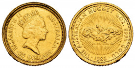 Australia. Elizabeth II. 25 dollars. 1988. Au. 7,77 g. It was in hoop. Choice VF. Est...300,00. 


 SPANISH DESRCIPTION: Australia. Elizabeth II. 2...