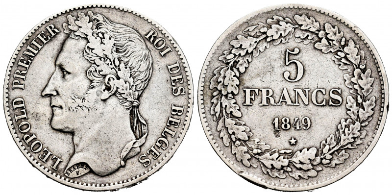 Belgium. Leopold I. 5 francs. 1849. (Km-3.2). Ag. 24,82 g. Knock on edge. Cleane...