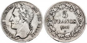 Belgium. Leopold I. 5 francs. 1849. (Km-3.2). Ag. 24,82 g. Knock on edge. Cleaned. Almost VF. Est...25,00. 


 SPANISH DESRCIPTION: Bélgica. Leopol...