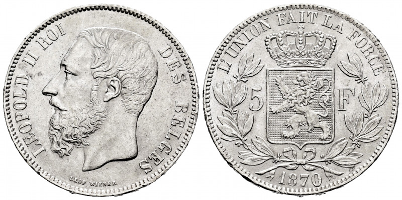 Belgium. Leopold II. 5 francs. 1870. (Km-24). Ag. 25,00 g. AU. Est...60,00. 

...