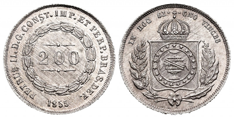 Brazil. Pedro II. 500 reis. 1855. (Km-464). Ag. 2,53 g. It retains some luster. ...