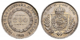 Brazil. Pedro II. 200 reis. 1862. (Km-469). Ag. 2,52 g. XF. Est...35,00. 


 SPANISH DESRCIPTION: Brasil. Pedro II. 200 reis. 1862. (Km-469). Ag. 2...