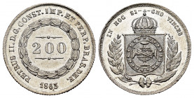 Brazil. Pedro II. 200 reis. 1863. (Km-469). Ag. 2,56 g. AU. Est...35,00. 


 SPANISH DESRCIPTION: Brasil. Pedro II. 200 reis. 1863. (Km-469). Ag. 2...