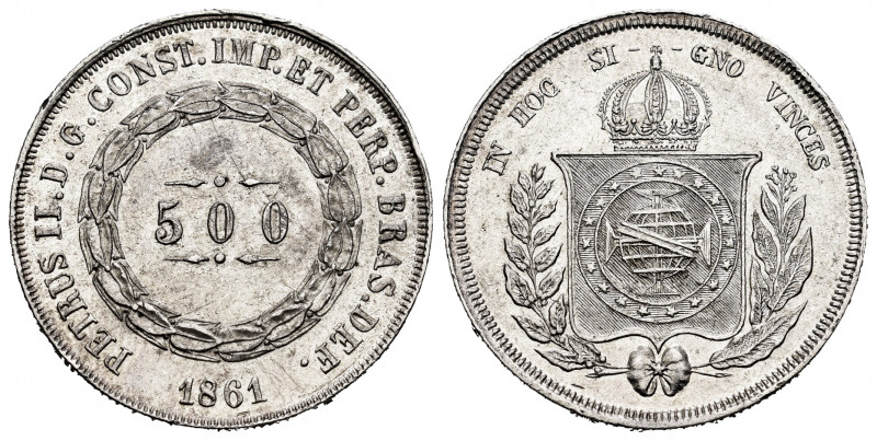 Brazil. Pedro II. 500 reis. 1861. (Km-464). Ag. 6,38 g. It retains some luster. ...