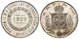Brazil. Pedro II. 1000 reis. 1866. (Km-465). Ag. 12,79 g. Minor nicks on edge. AU. Est...25,00. 


 SPANISH DESRCIPTION: Brasil. Pedro II. 1000 rei...