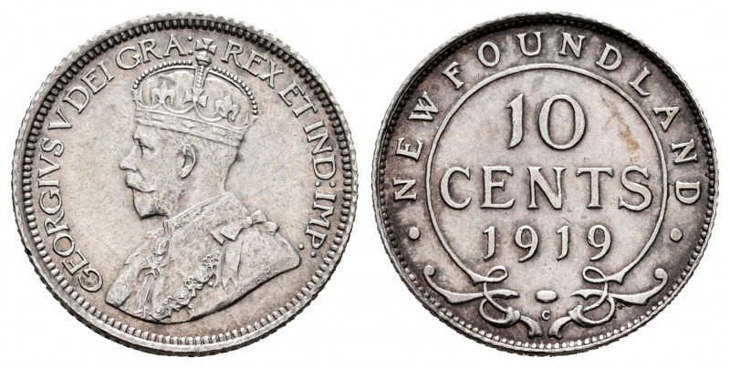 Canadá - Newfoundland. George V. 10 cents. 1919-C. Ottawa. (Km-12). Ag. 2,35 g. ...