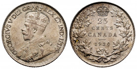 Canada. George V. 25 cents. 1920. (Km-25a). Ag. 5,81 g. XF. Est...120,00. 


 SPANISH DESRCIPTION: Canadá. George V. 25 cents. 1920. (Km-25a). Ag. ...
