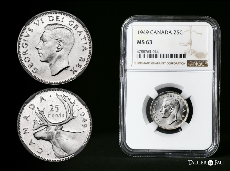 Canada. George VI. 25 cents. 1949. (Km-36). Ag. Encapsulada por NGC como MS63. E...