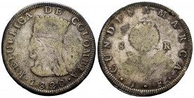 Colombia. 8 reales. 1820. JF. CUNDINAMARCA. (Km-6). (Restrepo-157.1). Ag. 21,14 g. Choice F. Est...40,00. 


 SPANISH DESRCIPTION: Colombia. 8 real...