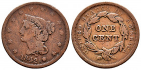 United States. 1 cent. 1842. (Km-67). Ae. 10,26 g. "Liberty Head/Braided Hair Cent". Almost VF. Est...15,00. 


 SPANISH DESRCIPTION: Estados Unido...