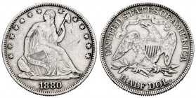United States. Half dollar. 1880. Philadelphia. (Km-A99). Ag. 12,31 g. Rare. VF. Est...400,00. 


 SPANISH DESRCIPTION: Estados Unidos. 1/2 dollar....