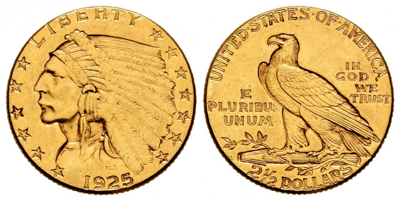 United States. 2 1/2 dollars. 1925. Denver. D. (Km-128). Au. 4,15 g. Almost XF. ...