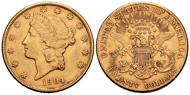 United States. 20 dollars. 1904. San Francisco. S. (Km-74.1). (Fried-172). Au. 3...